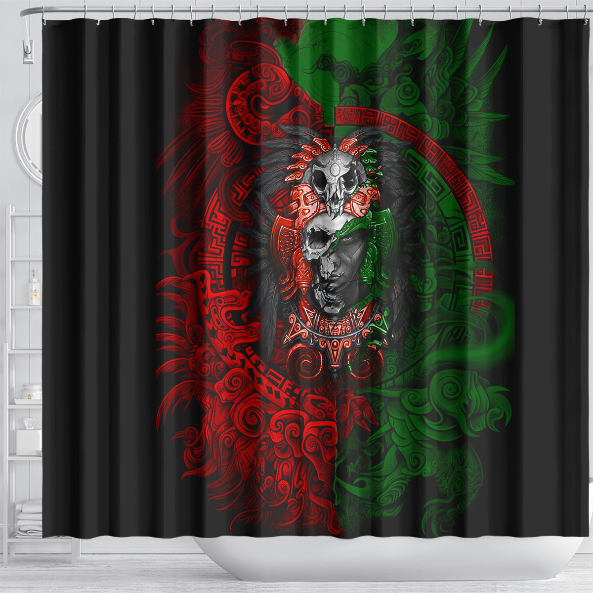 skulls-aztec-warriors-shower-curtain