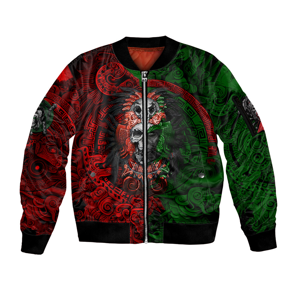 Skulls Aztec Warriors Sleeve Zip Bomber Jacket - Wonder Print Shop