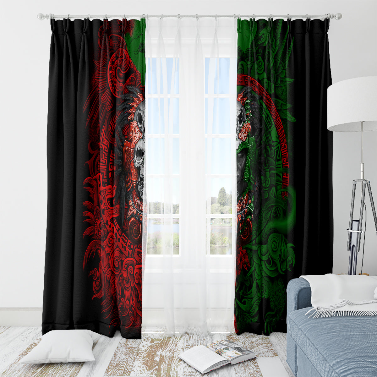 Skulls Aztec Warriors Window Curtain - Wonder Print Shop
