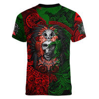 Skulls Aztec Warriors Women V Neck T Shirt - Wonder Print Shop