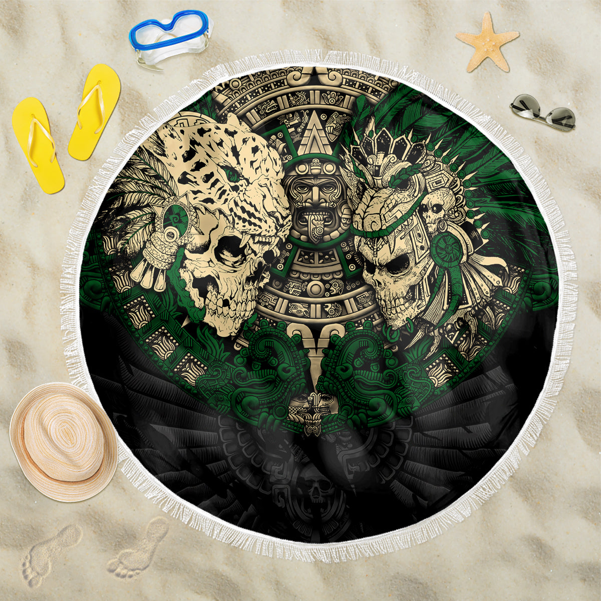 Aztec Warrior Skulls Beach Blanket - Wonder Print Shop