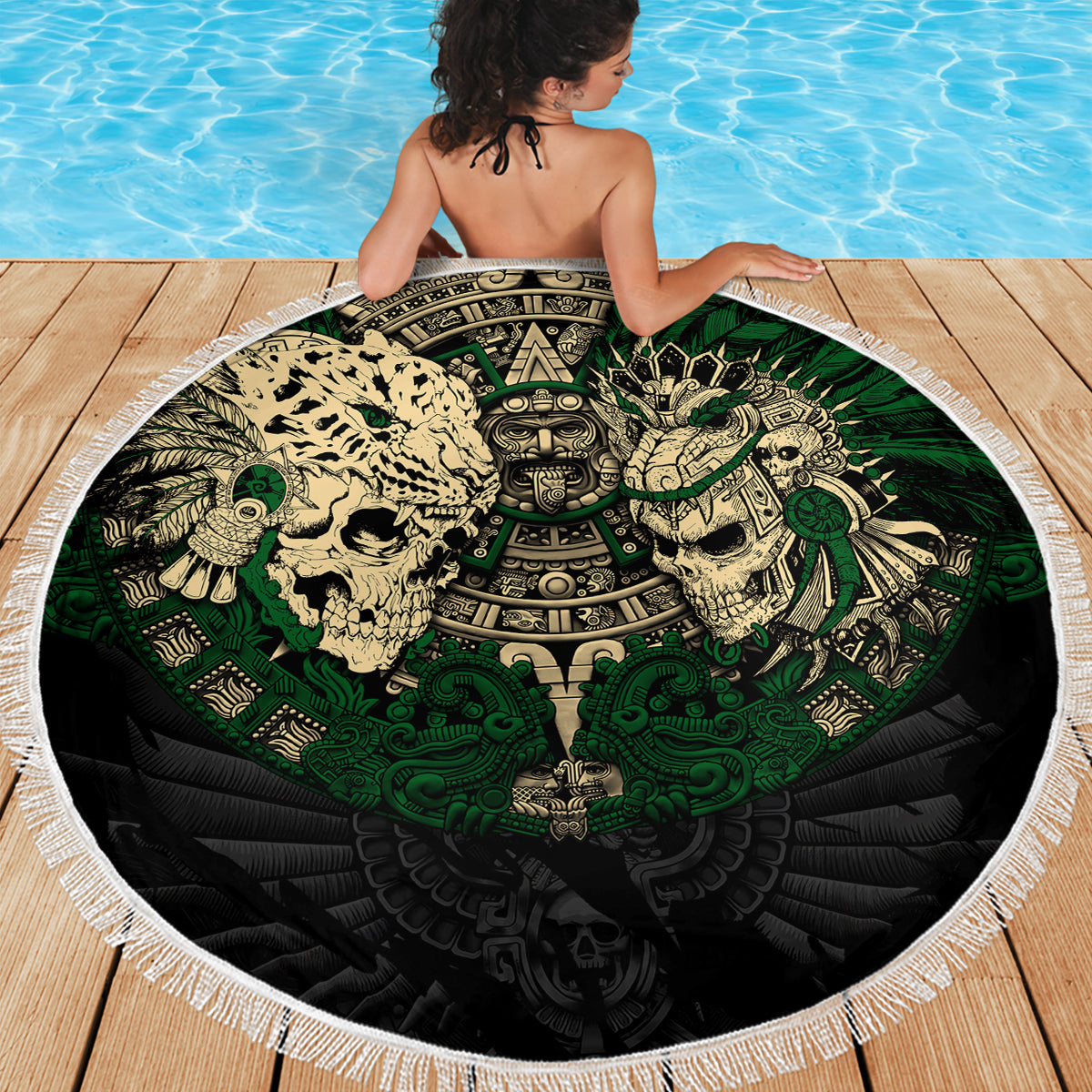 Aztec Warrior Skulls Beach Blanket - Wonder Print Shop