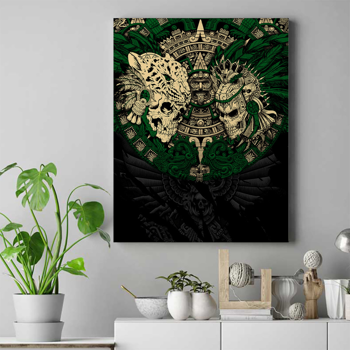 Aztec Warrior Skulls Canvas Wall Art - Wonder Print Shop
