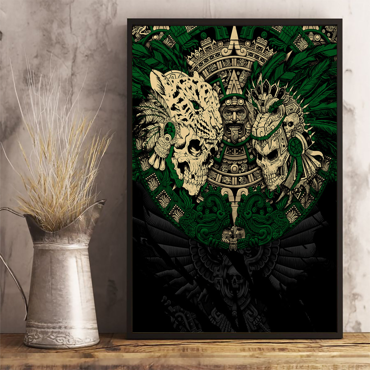 Aztec Warrior Skulls Canvas Wall Art - Wonder Print Shop