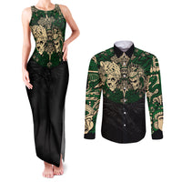 Aztec Warrior Skulls Couples Matching Tank Maxi Dress and Long Sleeve Button Shirts - Wonder Print Shop