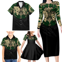 Aztec Warrior Skulls Family Matching Long Sleeve Bodycon Dress and Hawaiian Shirt - Wonder Print Shop