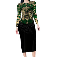 Aztec Warrior Skulls Family Matching Long Sleeve Bodycon Dress and Hawaiian Shirt - Wonder Print Shop