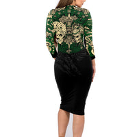 Aztec Warrior Skulls Family Matching Long Sleeve Bodycon Dress and Hawaiian Shirt - Wonder Print Shop