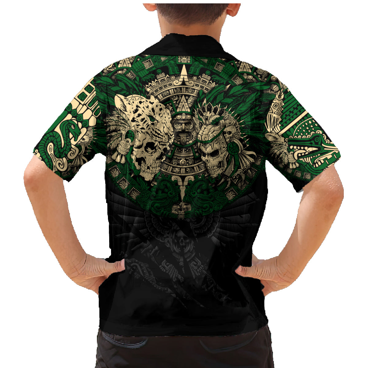 Aztec Warrior Skulls Family Matching Mermaid Dress and Hawaiian Shirt - Wonder Print Shop