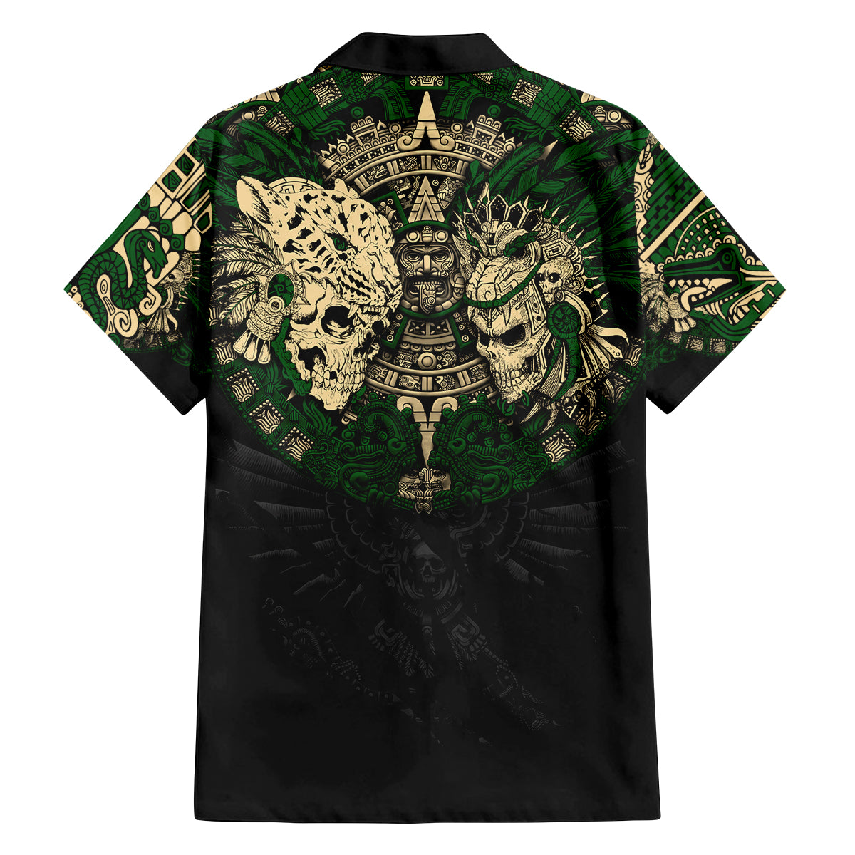 Aztec Warrior Skulls Family Matching Off Shoulder Long Sleeve Dress and Hawaiian Shirt - Wonder Print Shop