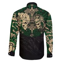 Aztec Warrior Skulls Family Matching Off Shoulder Long Sleeve Dress and Hawaiian Shirt - Wonder Print Shop