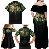 Aztec Warrior Skulls Family Matching Off Shoulder Maxi Dress and Hawaiian Shirt - Wonder Print Shop