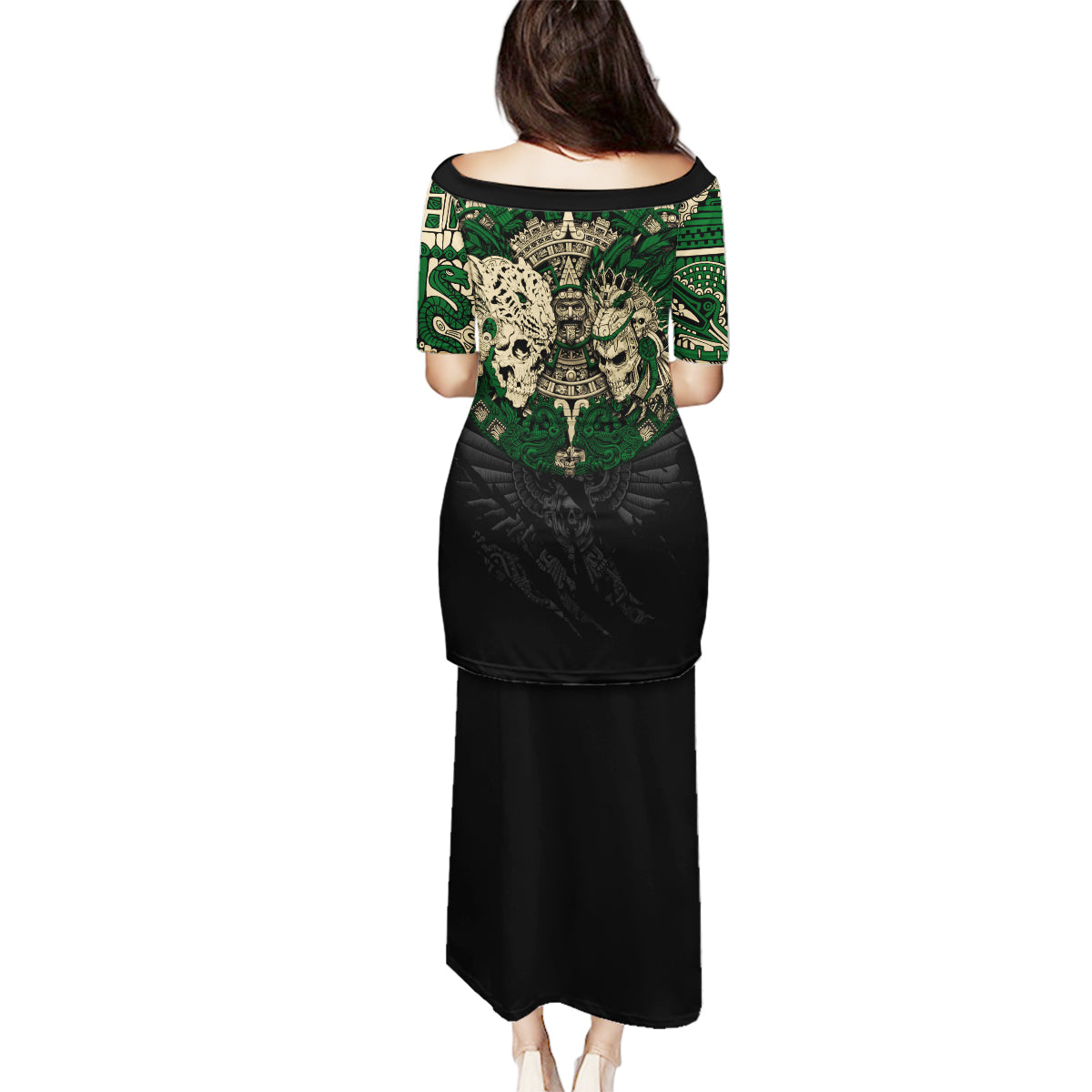 Aztec Warrior Skulls Family Matching Puletasi Dress and Hawaiian Shirt - Wonder Print Shop