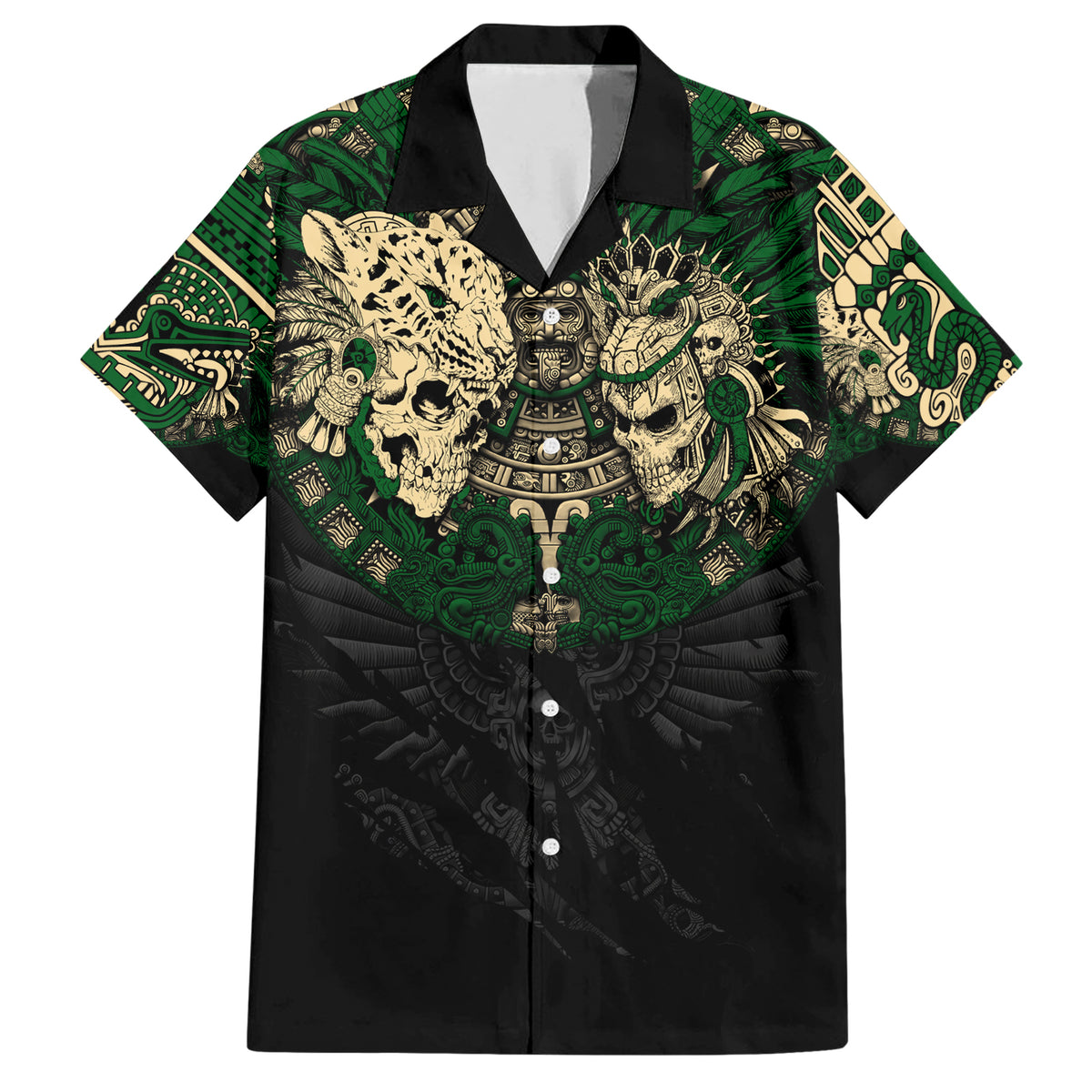 Aztec Warrior Skulls Family Matching Short Sleeve Bodycon Dress and Hawaiian Shirt - Wonder Print Shop
