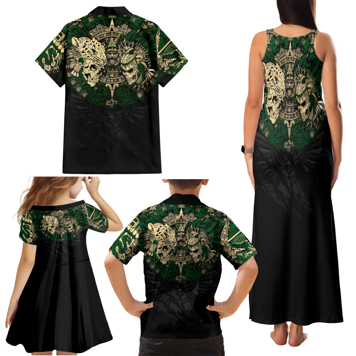 Aztec Warrior Skulls Family Matching Tank Maxi Dress and Hawaiian Shirt - Wonder Print Shop