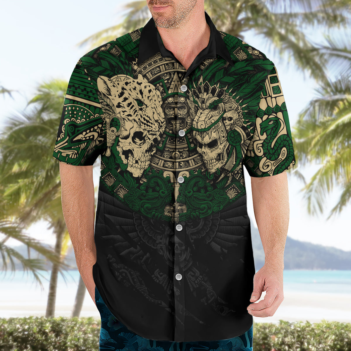 Aztec Warrior Skulls Hawaiian Shirt - Wonder Print Shop