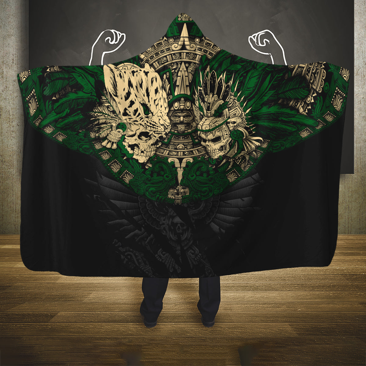 aztec-warrior-skulls-hooded-blanket