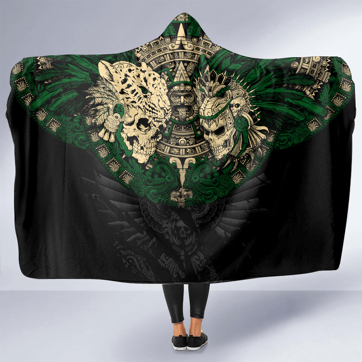 aztec-warrior-skulls-hooded-blanket