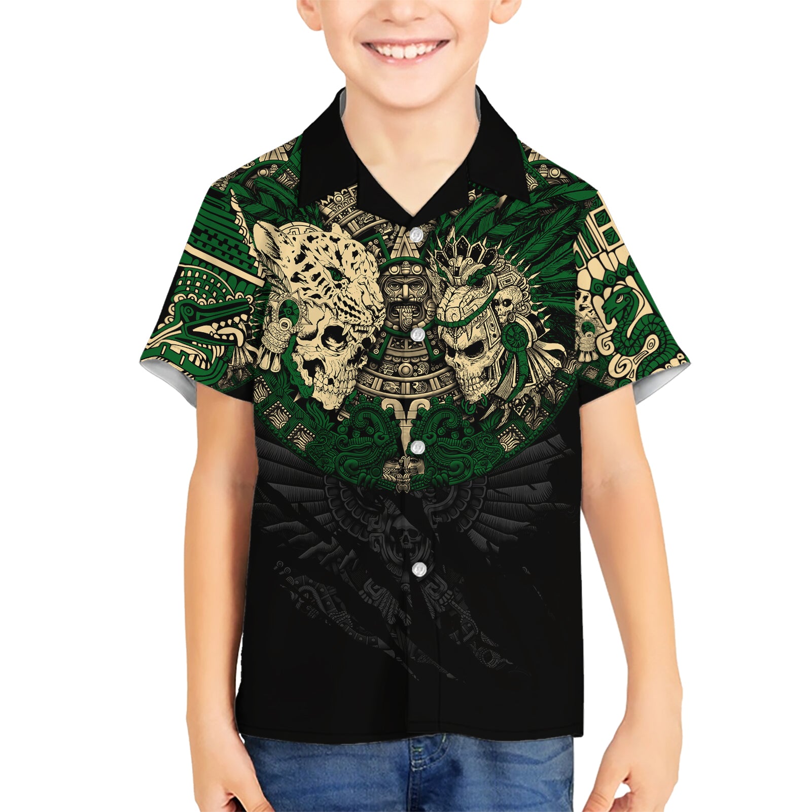 Aztec Warrior Skulls Kid Hawaiian Shirt - Wonder Print Shop