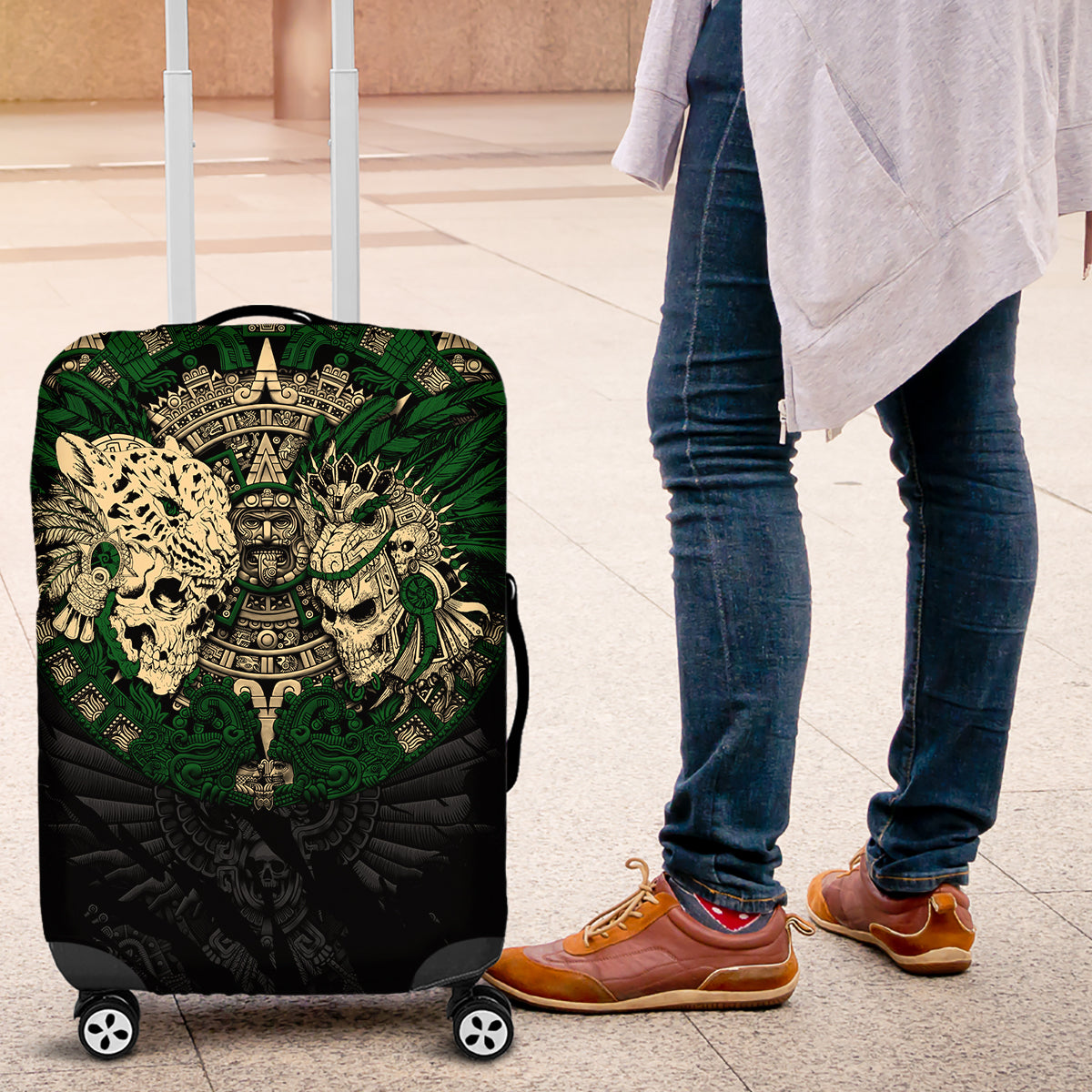 Aztec Warrior Skulls Luggage Cover - Wonder Print Shop