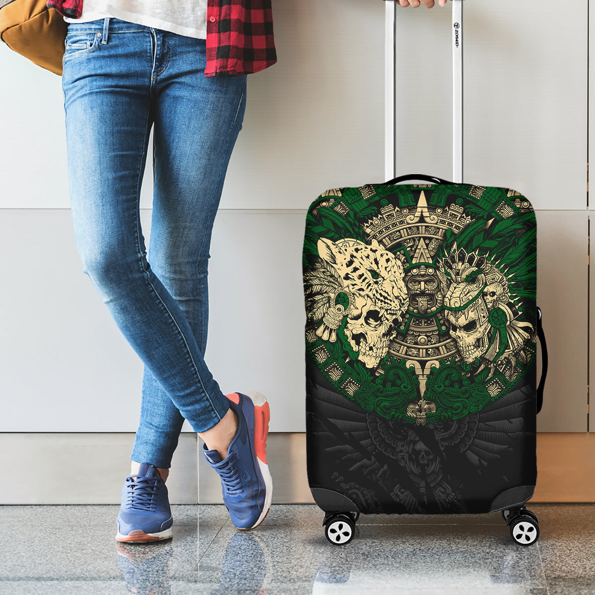 Aztec Warrior Skulls Luggage Cover - Wonder Print Shop
