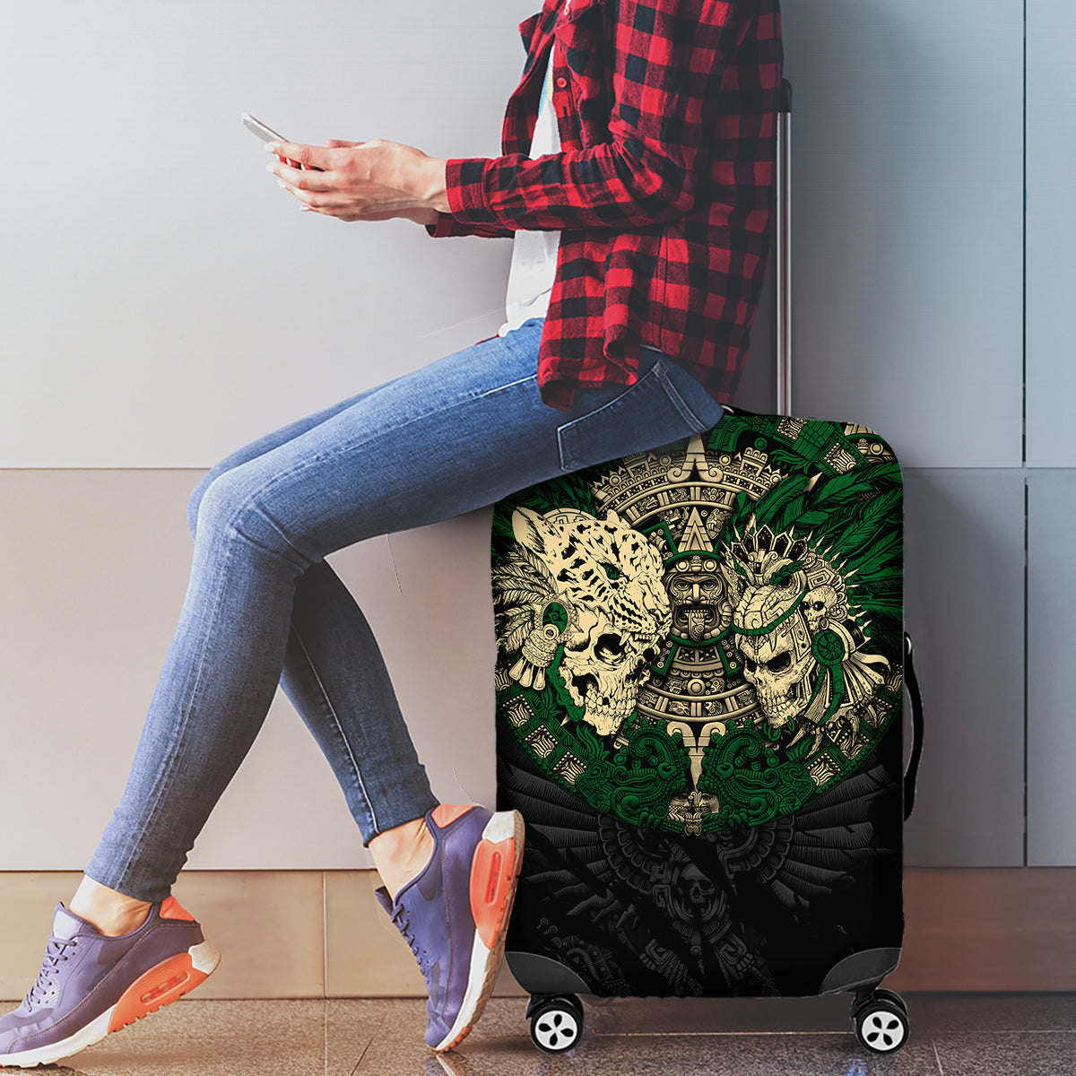 Aztec Warrior Skulls Luggage Cover - Wonder Print Shop