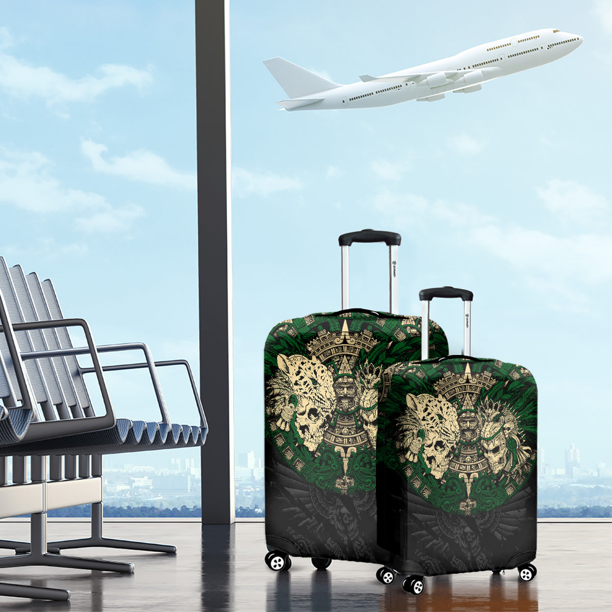 Aztec Warrior Skulls Luggage Cover - Wonder Print Shop