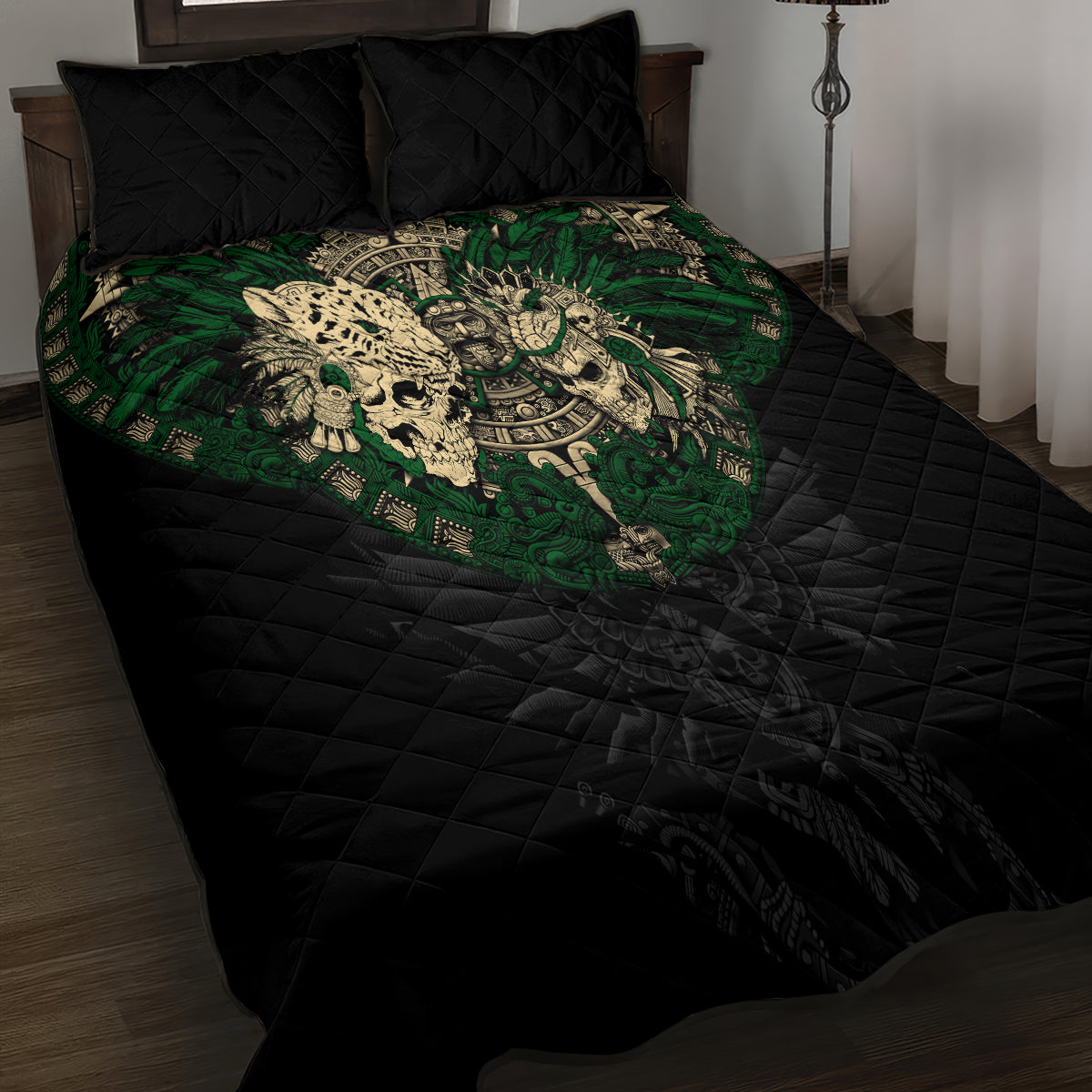 Aztec Warrior Skulls Quilt Bed Set - Wonder Print Shop