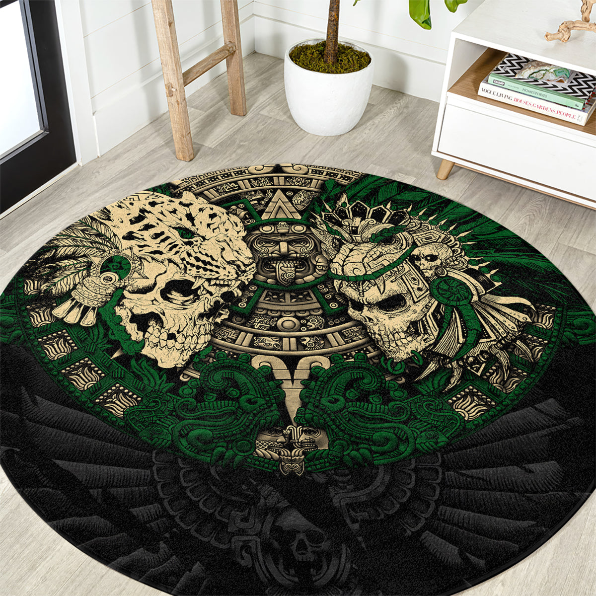 aztec-warrior-skulls-round-carpet