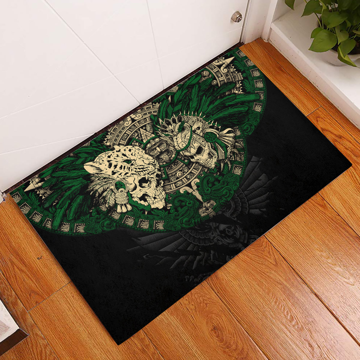 Aztec Warrior Skulls Rubber Doormat - Wonder Print Shop