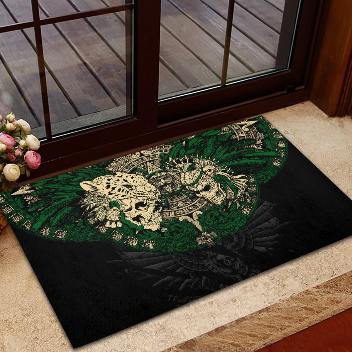 Aztec Warrior Skulls Rubber Doormat - Wonder Print Shop