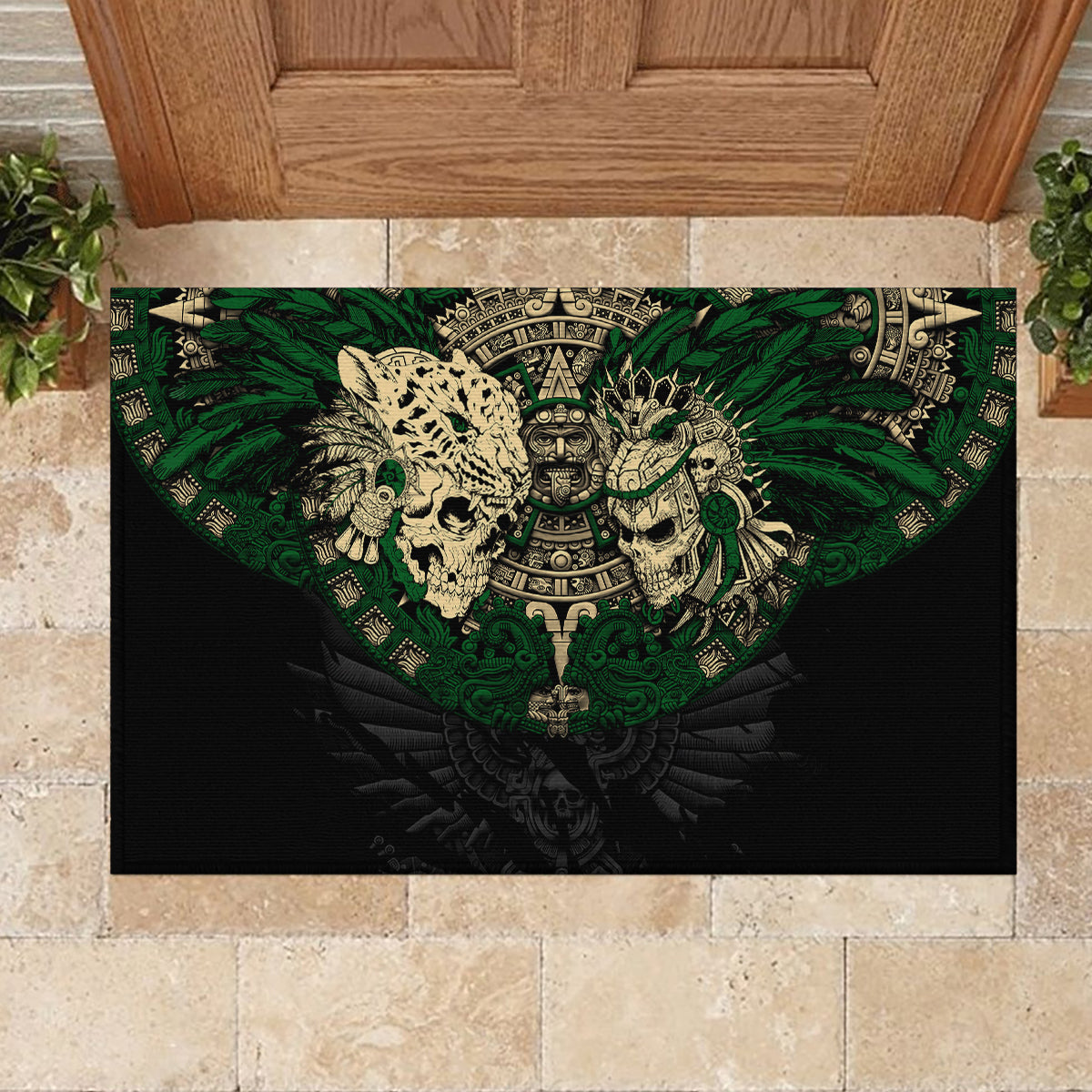 Aztec Warrior Skulls Rubber Doormat - Wonder Print Shop