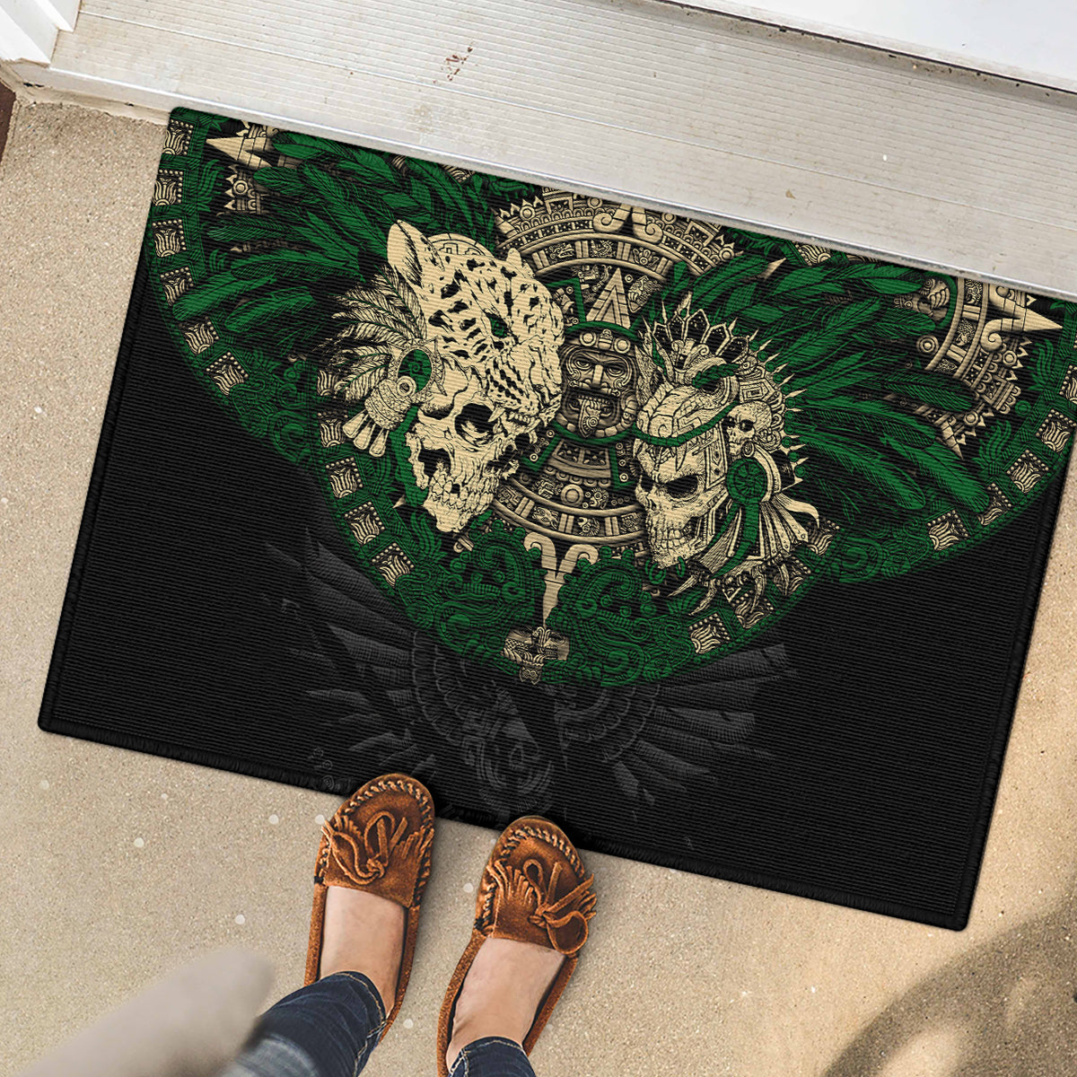 Aztec Warrior Skulls Rubber Doormat - Wonder Print Shop