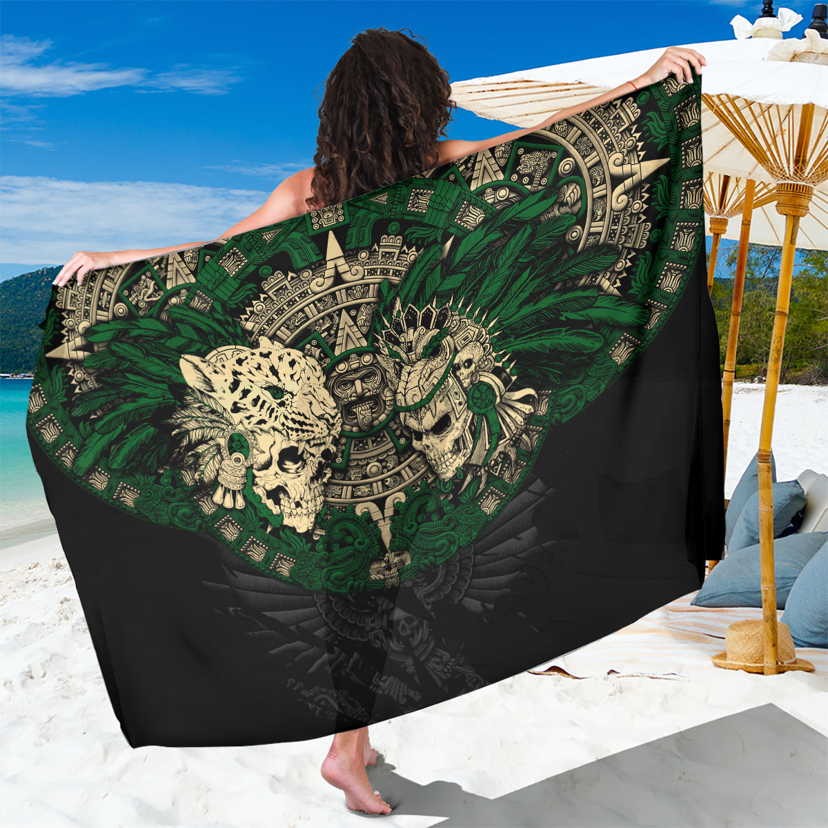 Aztec Warrior Skulls Sarong - Wonder Print Shop