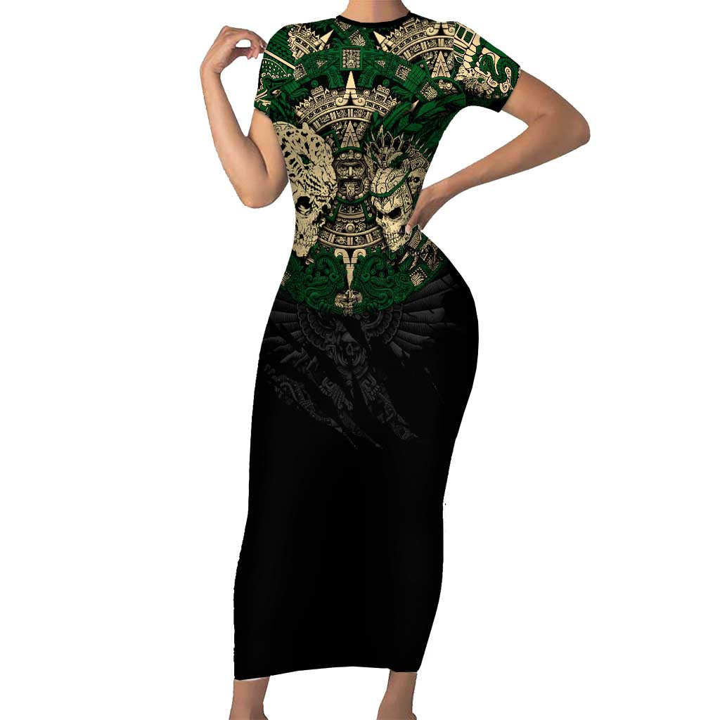 Aztec Warrior Skulls Short Sleeve Bodycon Dress DT02