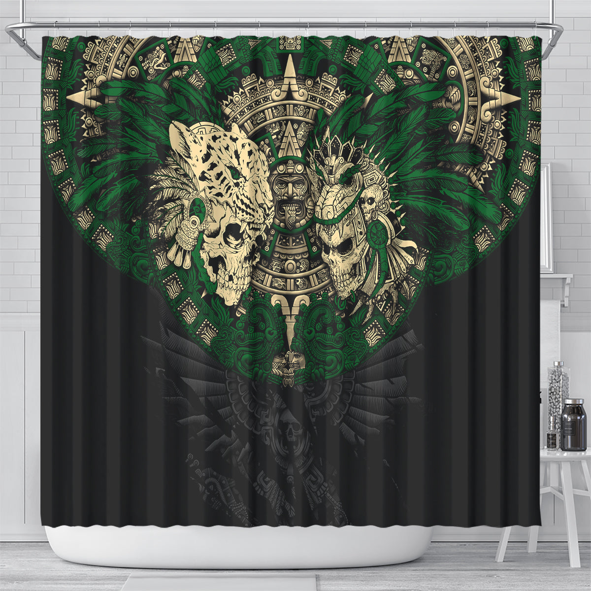 aztec-warrior-skulls-shower-curtain