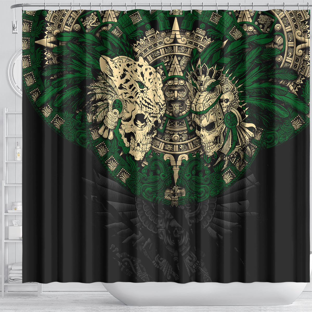 aztec-warrior-skulls-shower-curtain
