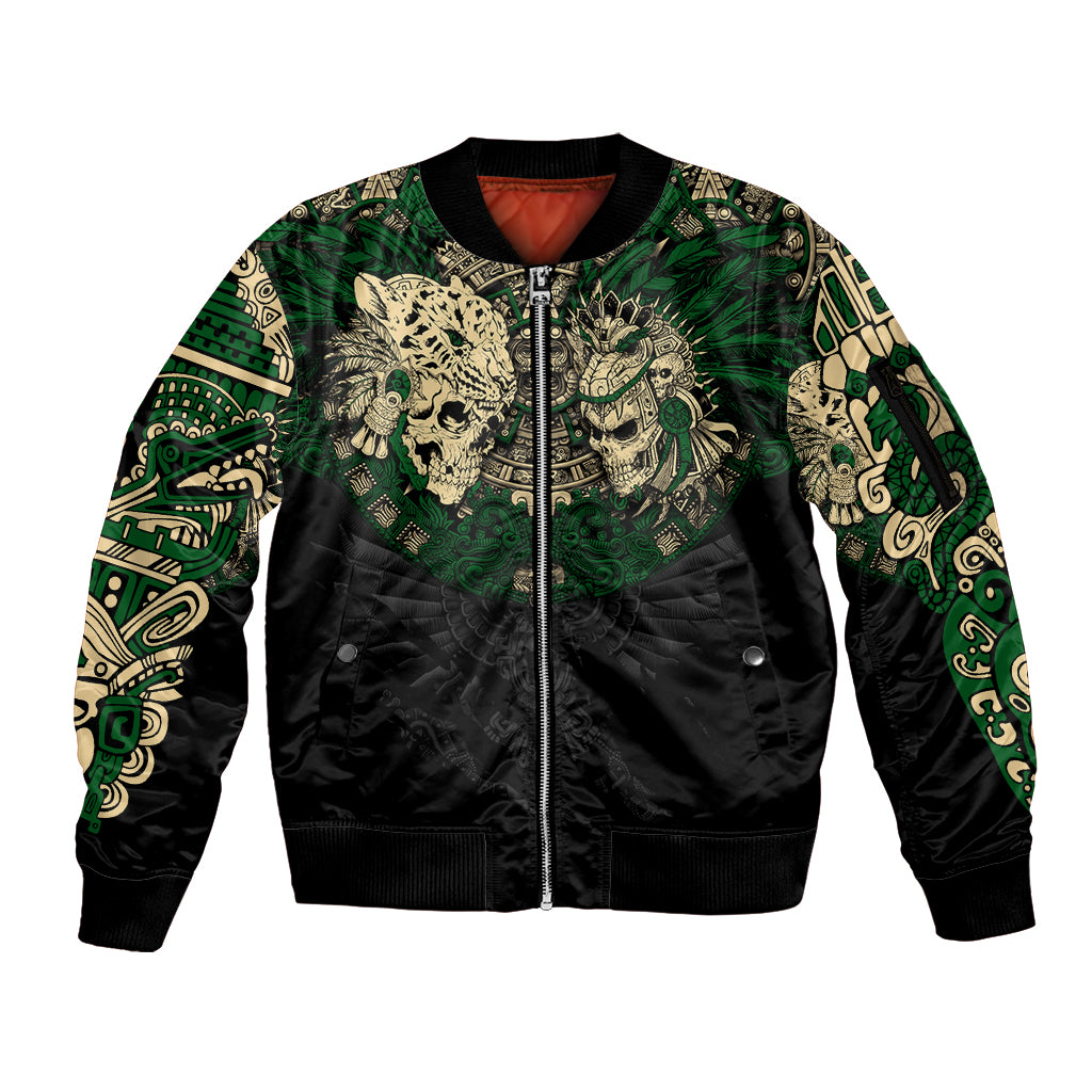 Aztec Warrior Skulls Sleeve Zip Bomber Jacket - Wonder Print Shop