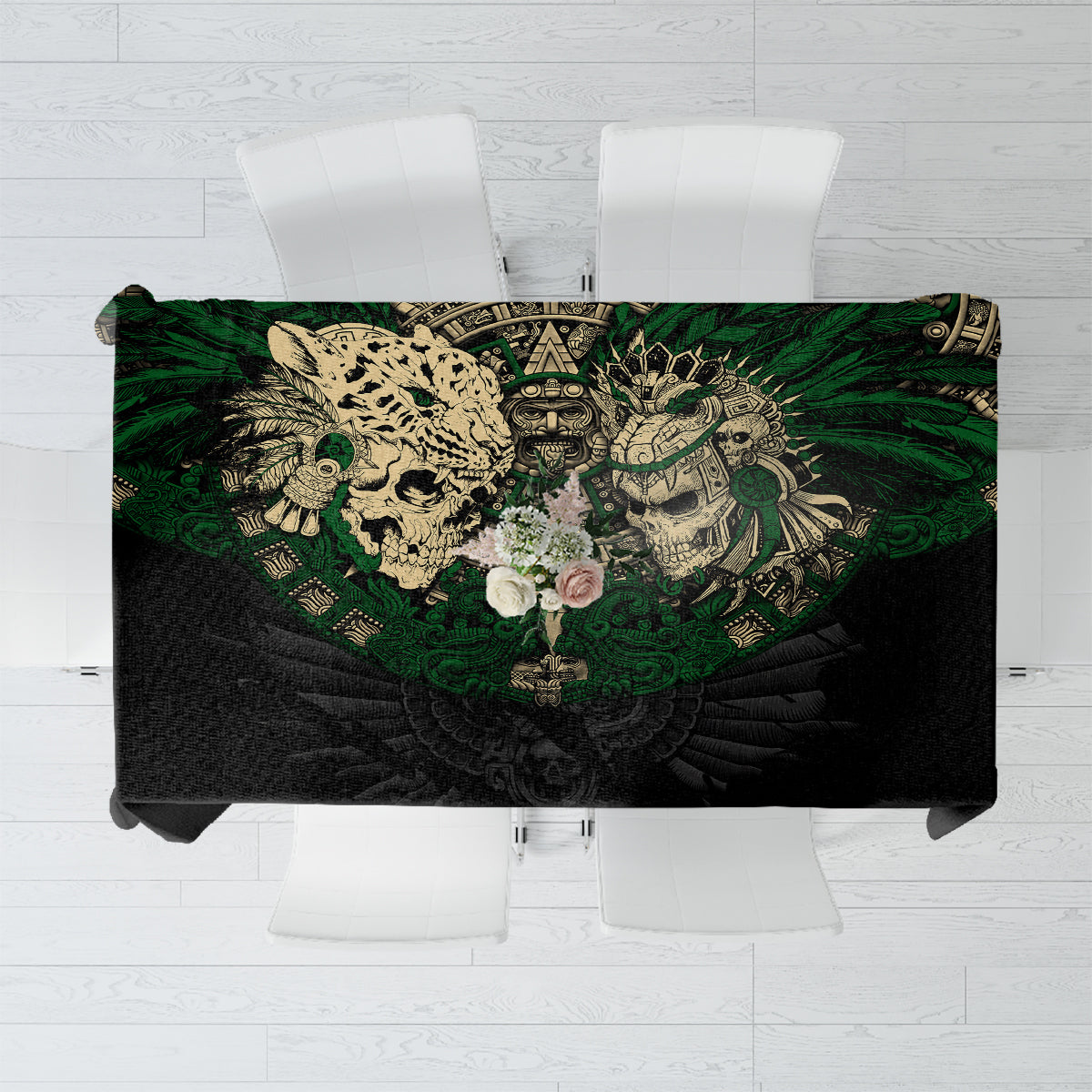 Aztec Warrior Skulls Tablecloth - Wonder Print Shop