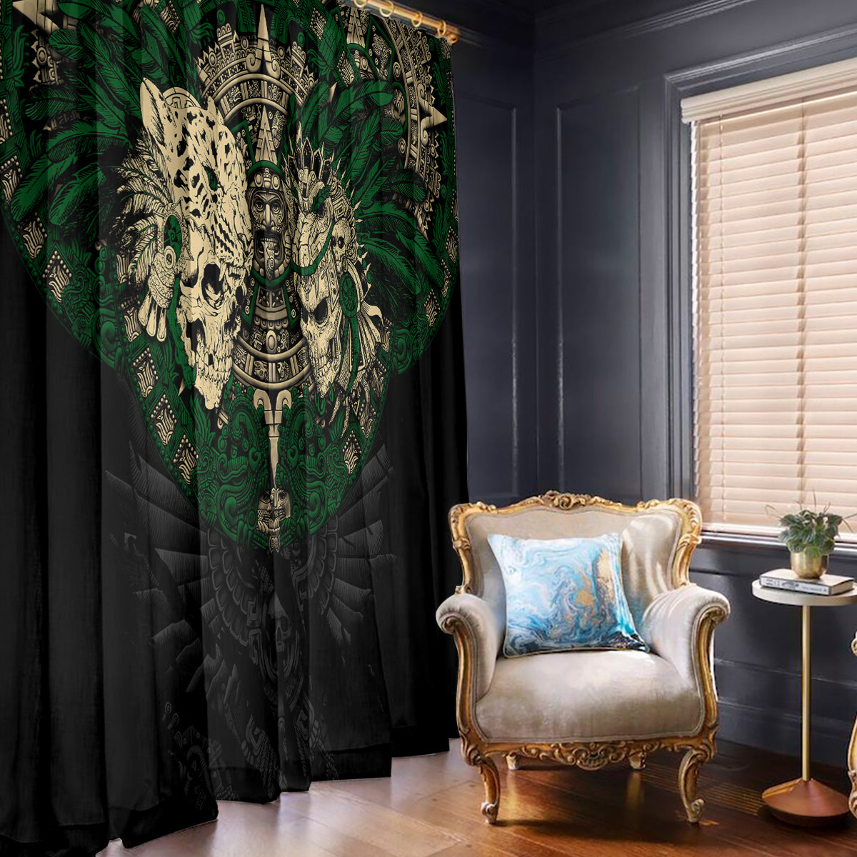 Aztec Warrior Skulls Window Curtain - Wonder Print Shop