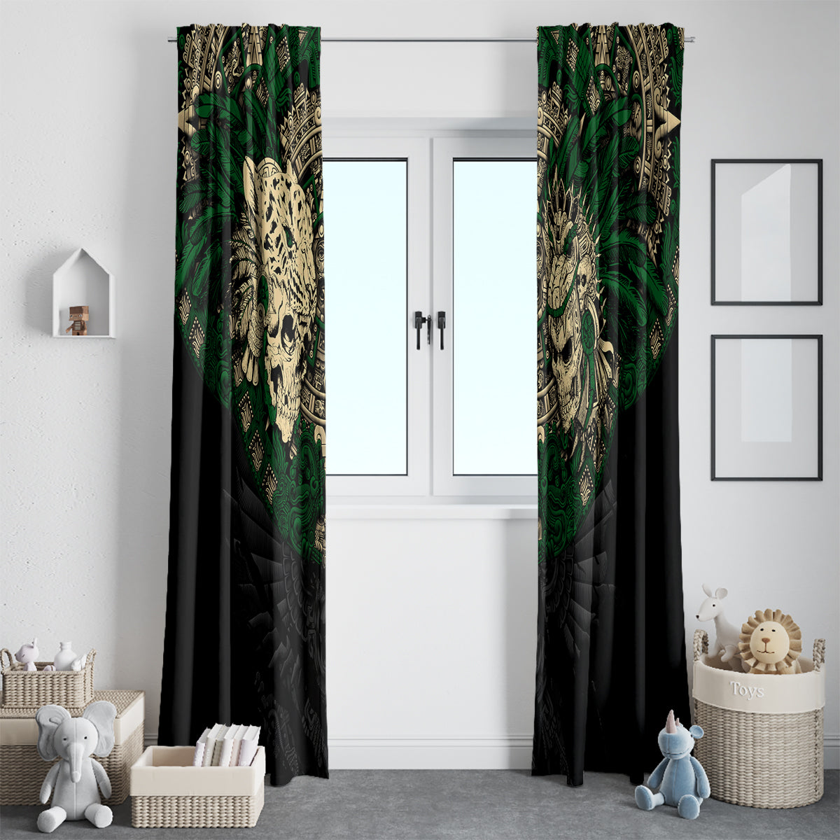 Aztec Warrior Skulls Window Curtain - Wonder Print Shop