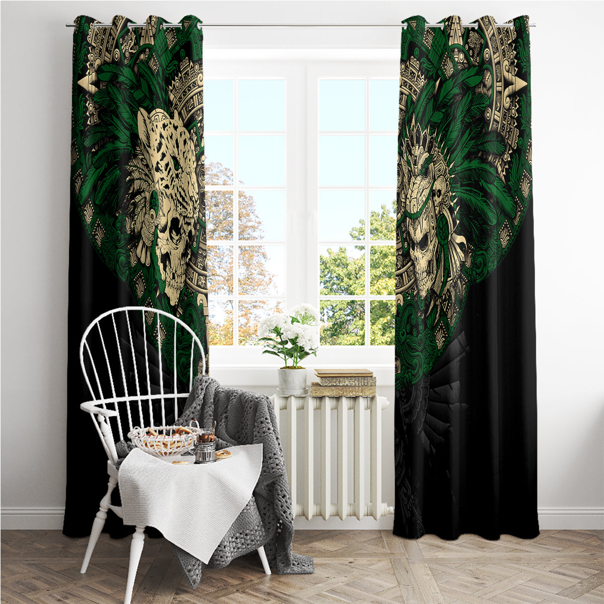 Aztec Warrior Skulls Window Curtain - Wonder Print Shop