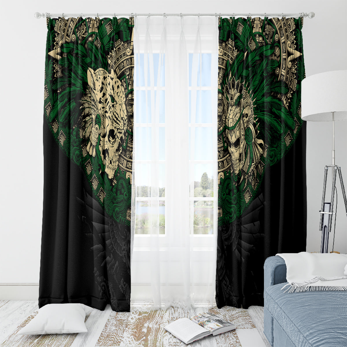 Aztec Warrior Skulls Window Curtain - Wonder Print Shop