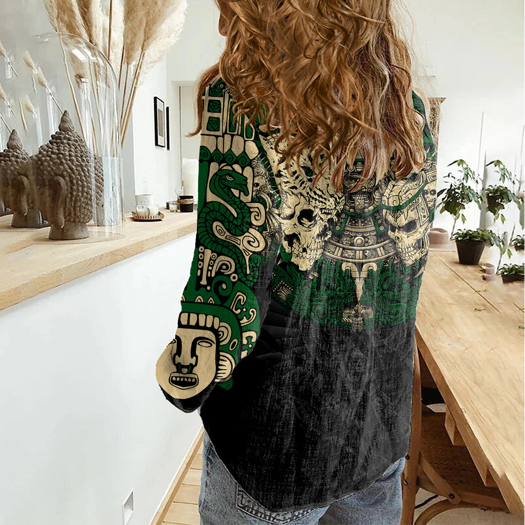 Aztec Warrior Skulls Women Casual Shirt - Wonder Print Shop