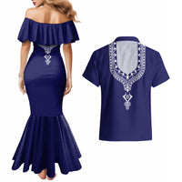 Printed Dashiki African Couples Matching Mermaid Dress and Hawaiian Shirt Blue - Wonder Print Shop