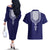 Printed Dashiki African Couples Matching Off The Shoulder Long Sleeve Dress and Hawaiian Shirt Blue - Wonder Print Shop
