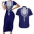 Printed Dashiki African Couples Matching Short Sleeve Bodycon Dress and Hawaiian Shirt Blue - Wonder Print Shop