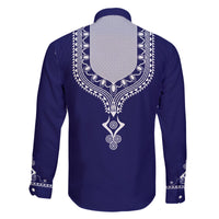 Printed Dashiki African Family Matching Long Sleeve Bodycon Dress and Hawaiian Shirt Blue - Wonder Print Shop