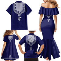 Printed Dashiki African Family Matching Mermaid Dress and Hawaiian Shirt Blue - Wonder Print Shop