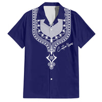 Printed Dashiki African Family Matching Off Shoulder Long Sleeve Dress and Hawaiian Shirt Blue - Wonder Print Shop